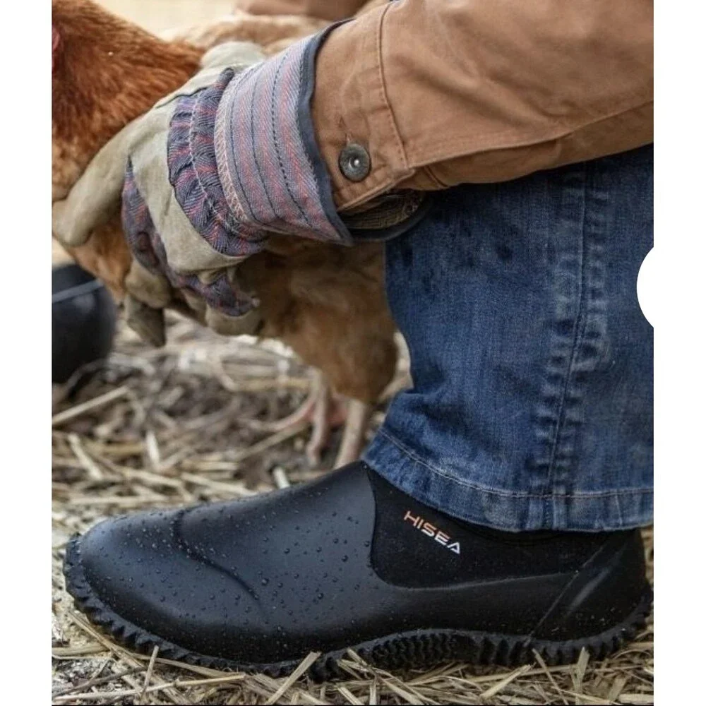 HISEA Unisex Garden Shoes Waterproof Anti-Slip Ankle Farm Yard Rubber Rain Boot